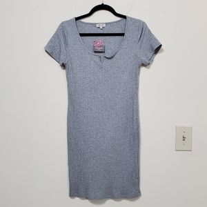 NWT Heather Gray Ribbed V-Neck Dress Large